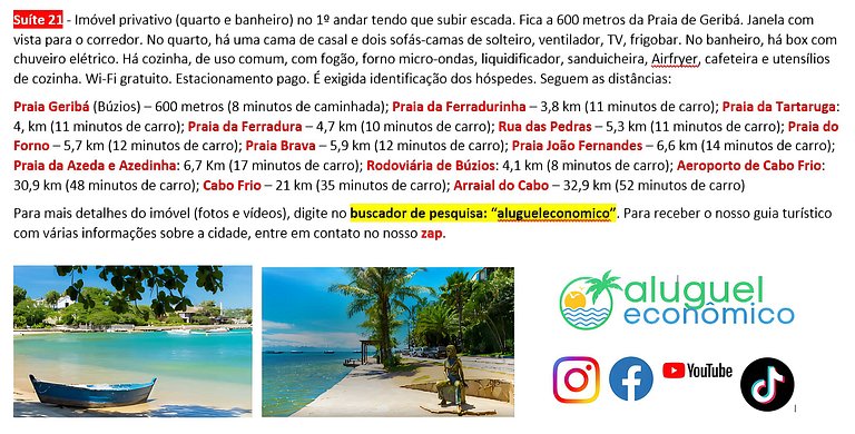 Geribá - Búzios - Suite 21 - Alquiler Económico