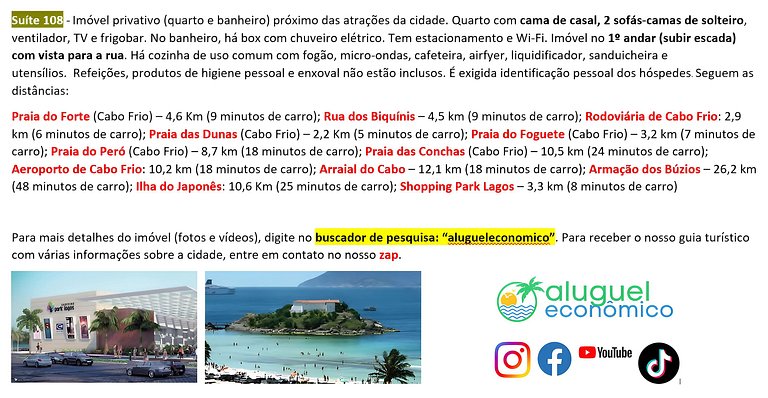 Central Accommodation - Suite 108 - Cabo Frio - Economic Ren