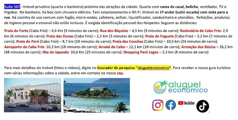Central Accommodation - Suite 107 - Cabo Frio - Economic Ren