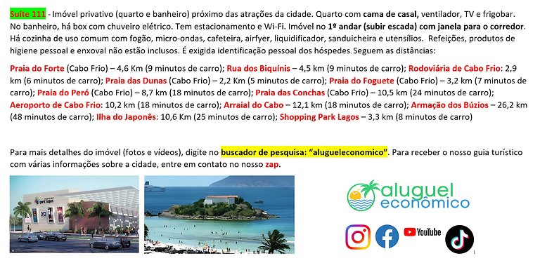 Central Accommodation - Suite 111 - Cabo Frio - Economic Ren